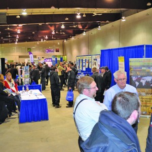 Visitors at Hog Days check out the competing entries in the annual pork quality competition.