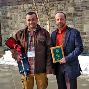 Helmut Janz (l) Aherne Award winner and Dr. Michael Dyck, chair of the F.X. Aherne prize committee.
