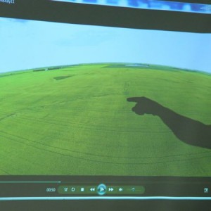 See the trouble spot? Rejean Picard points to a troubled spot in a field on a slide taken from a drone’s camera.