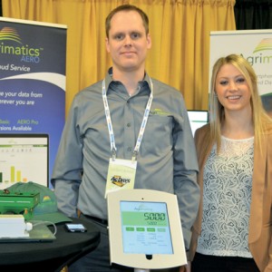 Ian Meier, chairman and CEO of Agrimatics, as well as marketing co-ordinator Jasmine Brodziak proudly display their Inventor’s Showcase second-place plaque at the Manitoba Ag Days.