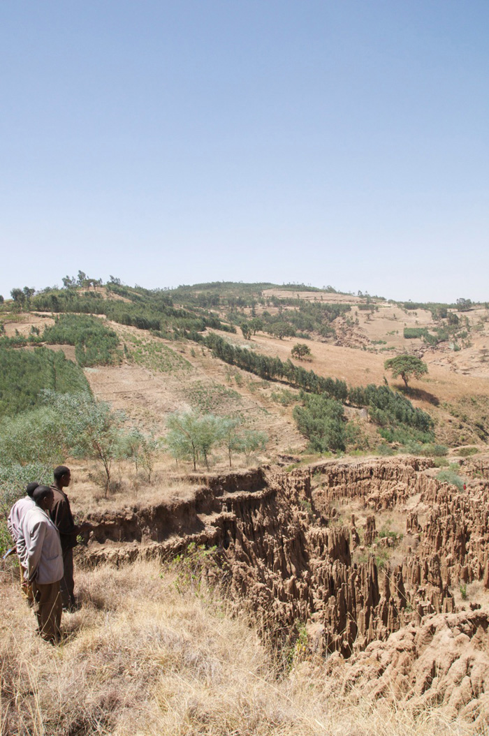 an eroded hillside in Ethiopia