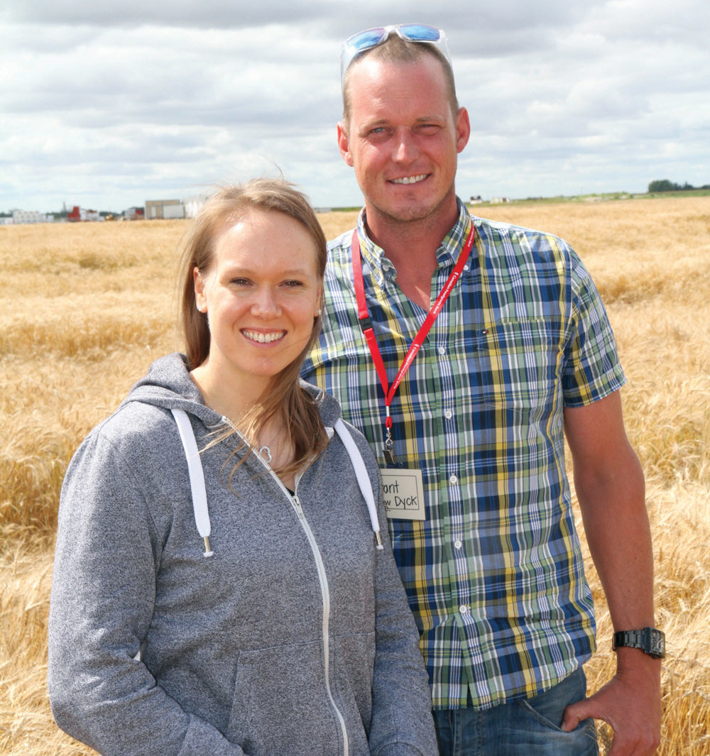 Grow Hope farmer Grant Dyck and Cindy Klassen at the Grow Hope field. Cindy was the first person to sponsor an acre.