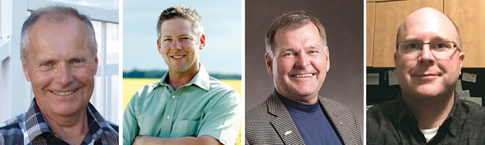 Winners in the Manitoba Canola Growers Association’s 2015 board of directors election (l to r) Bill Nicholson, Clayton Harder, Jack Froese and Ron Krahn.