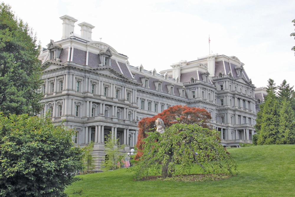 Reporters attending the North American Agricultural Journalists annual meeting in Washington, D.C. met with U.S. administration officials at the Eisenhower Executive Office Building, next door to the White House April 25. Originally called the State, War, and Navy Building, it was built between 1871 and 1888. Today it houses White House staff. According to Wikipedia it was once the world’s largest office building with 566 rooms and about 10 acres of floor space.