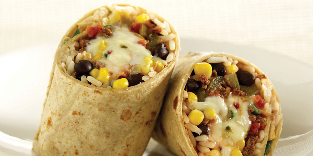 This beef burrito recipe combines lean protein, whole grains, vegetables and dairy.
