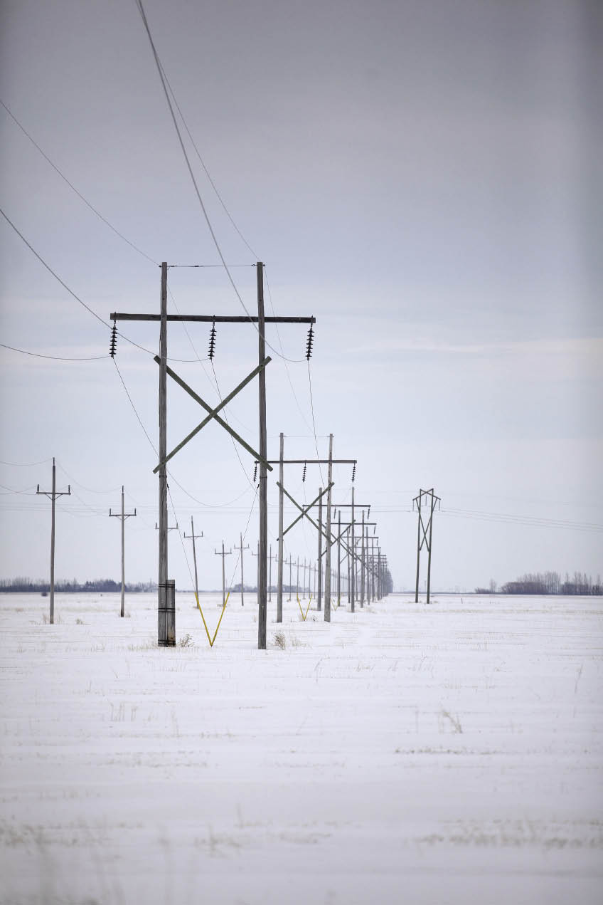 Existing power lines cross the prairie near Winnipeg. Photo: Shannon VanRaes