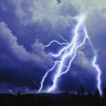 Lightning bolts coming from clouds