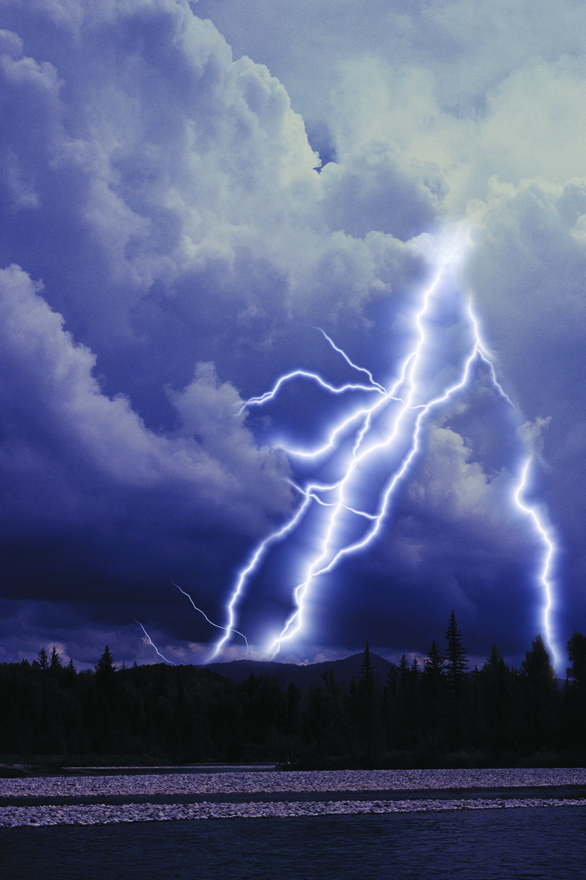 Lightning bolts coming from clouds