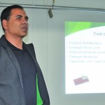 Mamoon Rashid, the provincial sheep and goat specialist speaks to Rossburn-area farmers about predator control. 