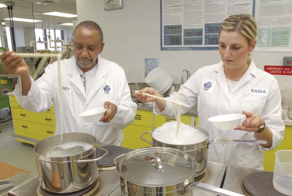 Cigi staff evaluate wheat flour for use in oriental noodles. The institute is hiring more staff and is looking for more space in downtown Winnipeg.  photo: cigi