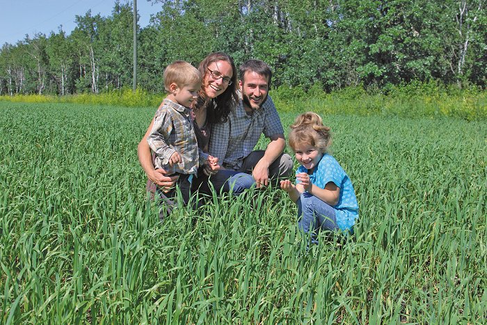 Amy and Donald Nikkel live with their two young children, Eli, age 2-1/2, and Alexis, five, on their small farm where they grow naked oats near 
Lundar. 