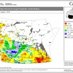 This map shows the total amount of precipitation that has fallen across the Prairies compared to historical averages over the 30 days ending Aug. 7. You can see just how dry it’s been across nearly all of agricultural Manitoba during this period; the only wet area was around The Pas. Farther west, much of northern and western Saskatchewan was wetter than average, as was east-central Alberta.