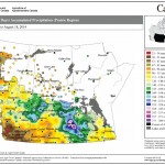 This map shows the total amount of precipitation that has fallen across the Prairies during the 60 days ending Aug. 18. Southern and northern parts of Alberta have been fairly dry, with large areas seeing fewer than 50 mm of rain during this period. Northern and eastern parts of agricultural Saskatchewan and western Manitoba were fairly wet during this period, with a number of locations reporting 200 mm or more.