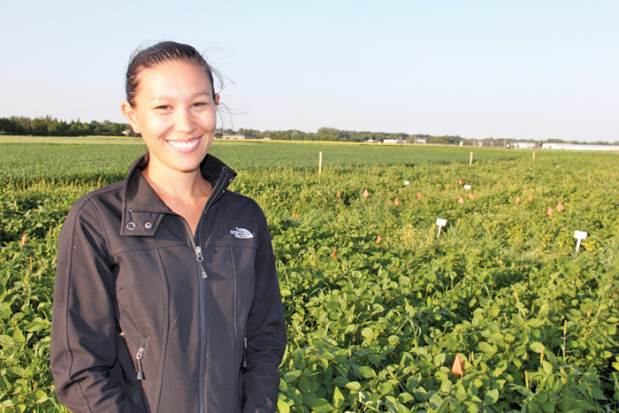 Michelle Carkner is an M.Sc. candidate in the University of Manitoba’s department of plant  science conducting soybean varietal trials under organic production.  PHOTO: LORRAINE STEVENSON