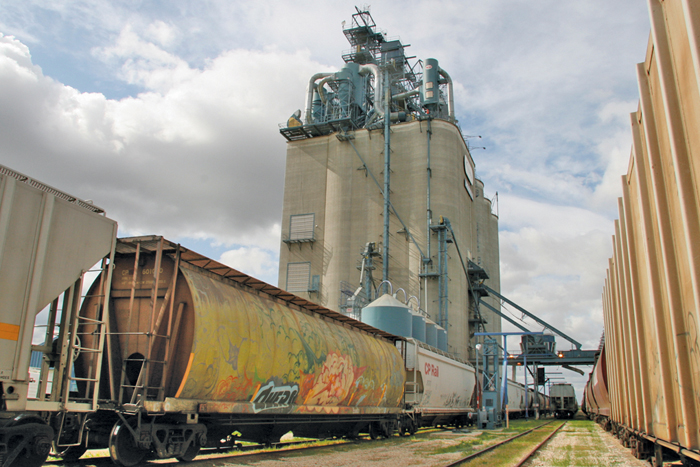 grain shipping cars at an inland grain terminal