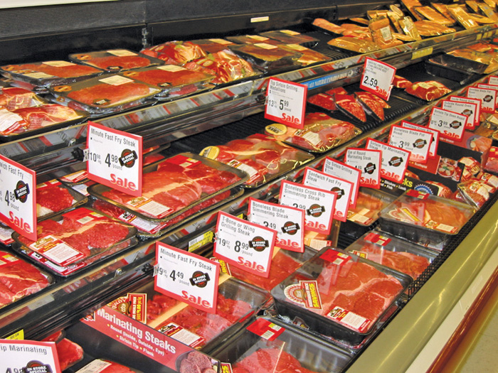 meat aisle in grocery store