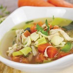 a bowl of hearty chicken soup