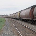 grain hopper cars on railway tracks