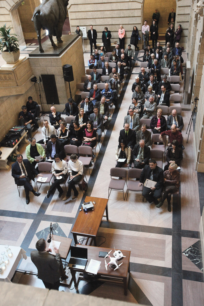Progressive Conservative Agriculture Critic Blaine Pedersen speaks at Ag Awareness Day at the Manitoba legislature. 