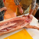 Kevin Mitchell makes his first attempt at butchering during the event held at The Food Studio in Winnipeg.