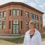 woman in front of museum