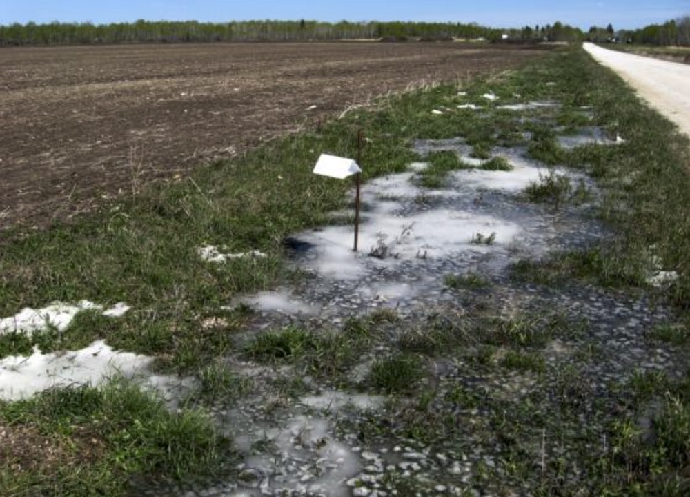 snow in a ditch in West Interlake, Manitoba