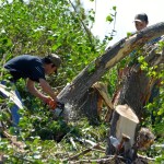 Fred and Anne Raynor’s children and grandchildren worked to clean up after the storm on Wednesday afternoon.