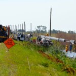 Manitoba Hydro crews worked through some soggy conditions along highway 256 as they restored power to the area’s residents.