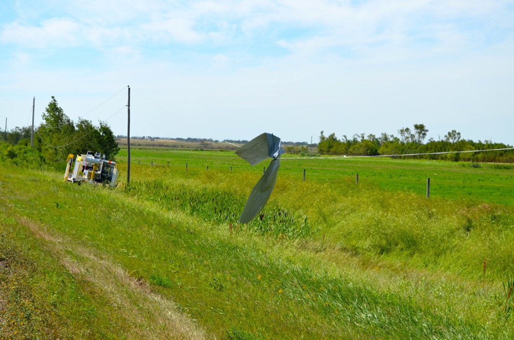 The tornado left a string of damage and debris in its wake from Tilston to northeast of Virden.