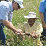 Grazier Neil Dennis indicates what he looks for in animal manure to help determine the health of pasture soil.