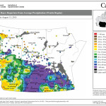Precipitation across Prairies as departure from average during 30 days ending Aug. 13.