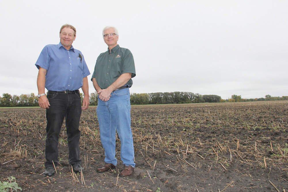 Thornhill farmer Theo Allan (left) chairs the non-profit, producer-driven Stanley Soil Management Association while Richard Warkentin is the group’s project manager.