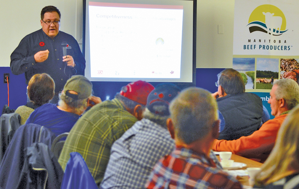 Ron Glaser, vice-president of corporate affairs and public relations with Canada Beef Inc., discussed the increase to the National Beef Checkoff at the District 7 Manitoba Beef Producers meeting held on November 6 in Strathclair.
