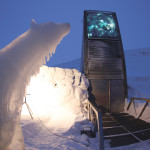 A polar bear sculpture made of ice stands outside the Global Seed Vault in Longyearbyen at the facility’s opening in February 2008. The vault has been built in a mountainside cavern on Spitsbergen Island around 1,000 km (600 miles) from the North Pole to store the world’s crop seeds in case of disaster.