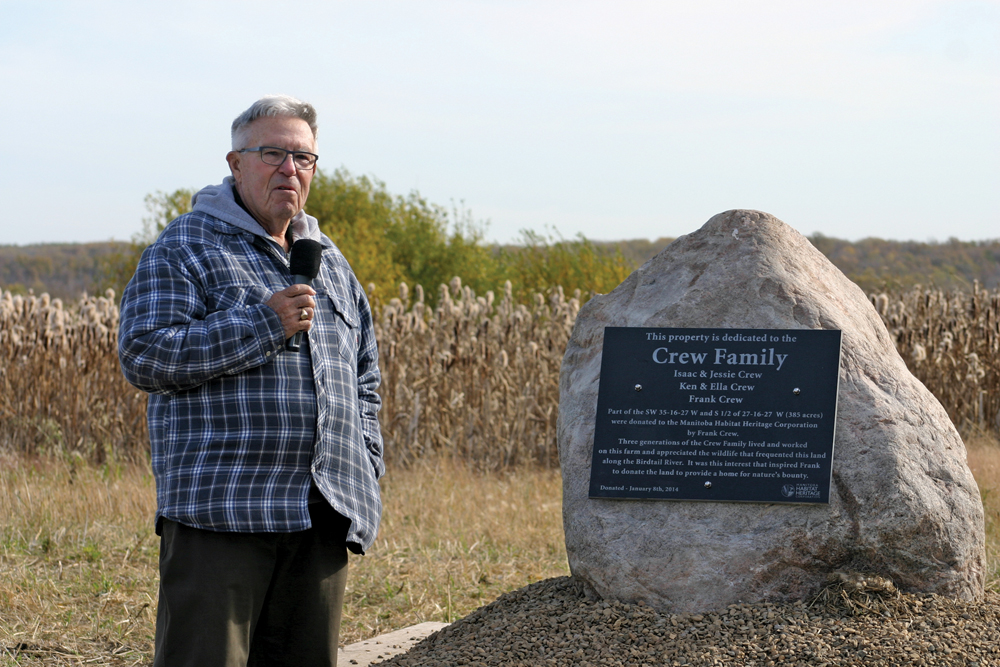 Frank Crew speaking at the unveiling of the cairn.