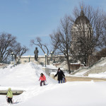 Skaters make their way to river trails near the historic site of The Forks, the confluence of the Red and Assiniboine rivers in Winnipeg.