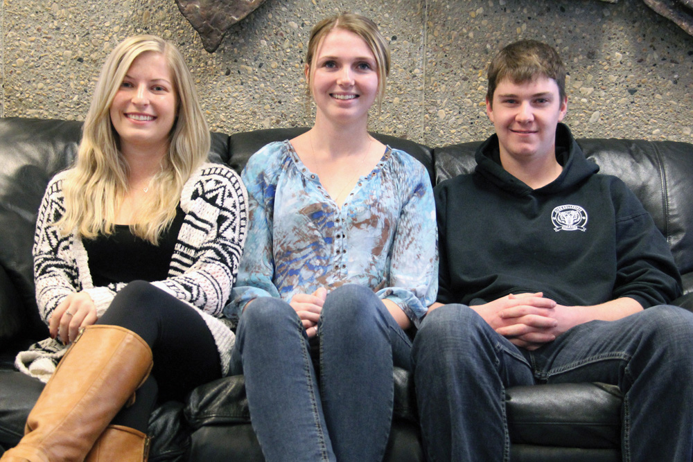 Laura Sytnyk (l to r), Charlee McLaughlin-Ventnor and Donovan Hickson earned first place in this year’s agribusiness plan challenge at Assiniboine Community College.