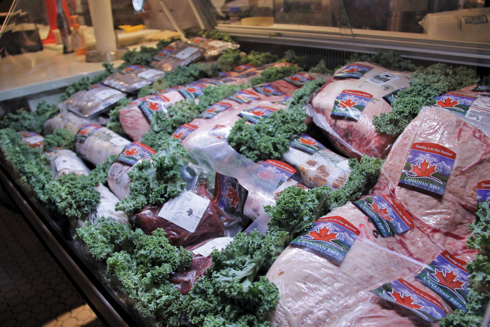 meat display in grocery store