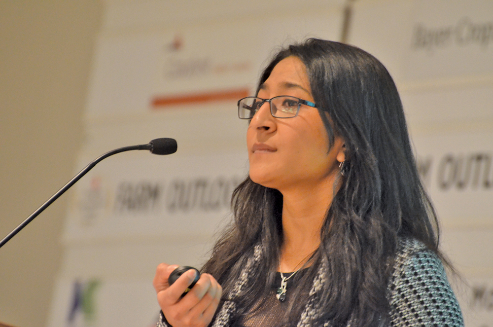 Pratisara Bajracharya, field crop pathologist with Manitoba Agriculture, Food and Rural Development spoke on clubroot at the Dauphin Agriculture Society’s Farm Outlook 2016 held on March 10.