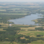 An aerial view of Stephenfield Lake, a reservoir that provides fresh water to communities in the Boyne-Morris River watershed.