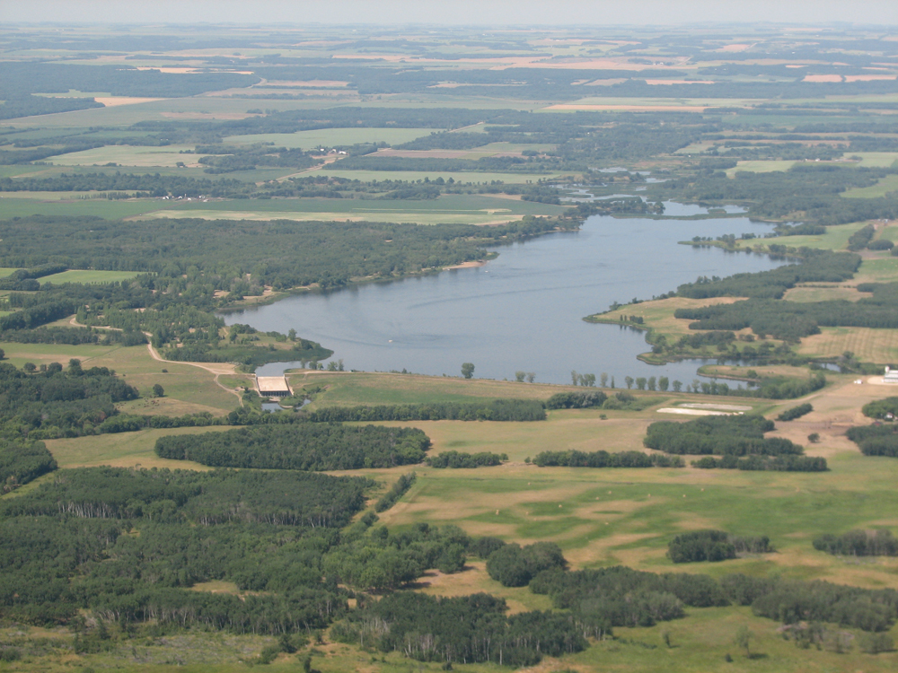 An aerial view of Stephenfield Lake, a reservoir that provides fresh water to communities in the Boyne-Morris River watershed. 