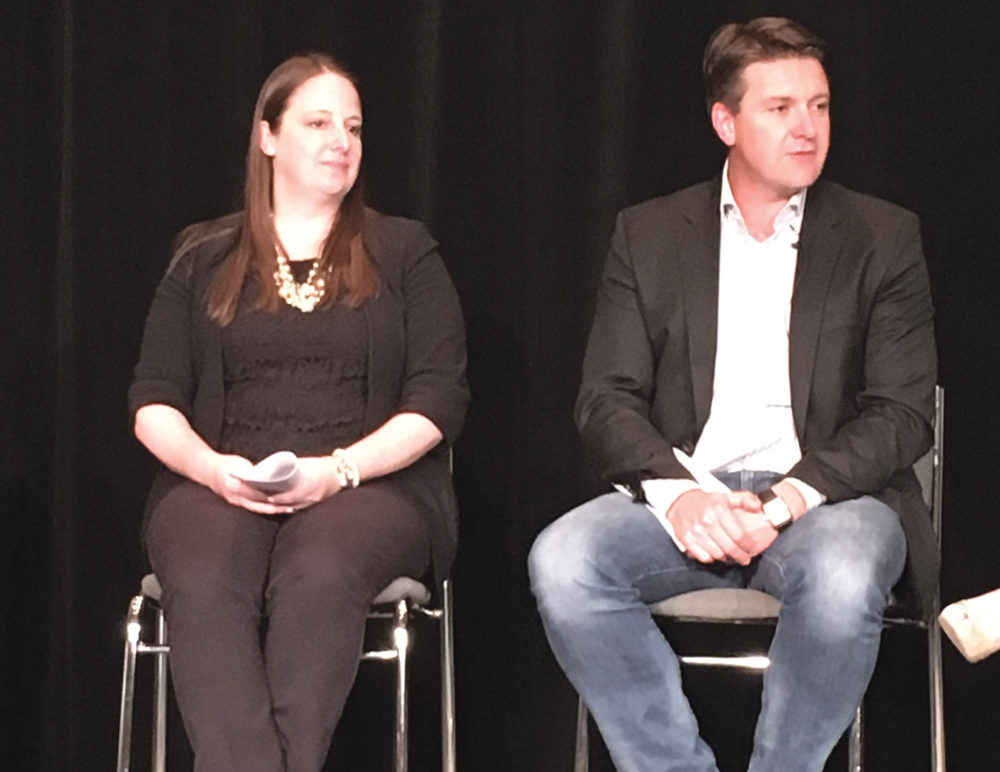 Emily Murray, general manager of the Cargill burger patty plant in Spruce Grove, and Andrew Brazier, director of the worldwide supply chain with McDonald’s Corporation, both presented the results of McDonald’s global pilot project.