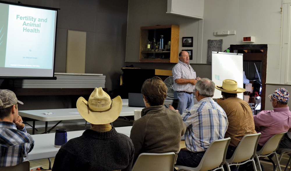 South African holistic management specialist, Ian Mitchell-Innes from South Africa, discussed management tactics with a group of Manitoba producers in Lenore on July 12.