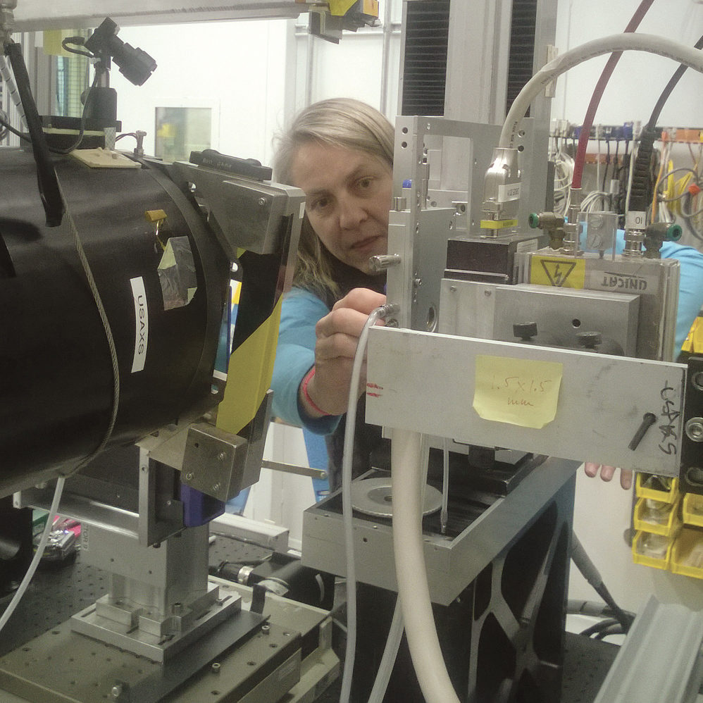 Maria Fernanda Peyronel-Svaikauskas, a research associate working on the project, demonstrates how to calibrate the imaging equipment.