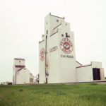 Two grain elevators at Culross, along Highway 2 in the Rural Municipality of Grey were in operation by the Paterson Grain Company when this photo was taken in July 1992. The elevator in the background, purchased from United Grain Growers in September 1969 (which bought it from Canadian Consolidated Grain in 1959), has since been removed. The other was moved here from nearby Elm Creek in February 1989. It is still in use by the company.