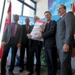 From left, MP Doug Eyolfson, Bob Granke, chair of Canadian Foodgrains Bank, Minister Jim Carr, MP Terry Duguid, and MP Dan Vandal were on hand to announce $125 million Canadian Foodgrains Bank funding.