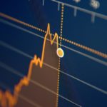 Stock market chart on LCD screen. Selective focus.