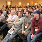 It was standing room only for some of the breakout sessions at CropConnect 2017 at the Victoria Inn and Convention Centre in Winnipeg Feb. 15 and 16, including when the University of Minnesota’s Seth Naeve spoke about intensive soybean management Feb. 15. Between 1,500 and 1,600 people attended CropConnect last week, including 100 ‘walk ups’ co-chair Roberta Galbraith of the Manitoba Canola Growers Association said Feb. 17 in an interview.
“And yes it was packed,” she said. That has organizers wondering about the future of the event, which the commodity groups involved — canola, corn, pulse/soybeans, flax, sunflower, oat, seed growers and wheat/barley — will discuss, Galbraith said. The first step will be to cap registrations. “We are at capacity that is for sure,” she said. “We are looking at options, however we have made no decision to move the show as of yet. The Victoria Inn facility and staff are fantastic to work with and so responsive to conference staff requests and this is definitely a plus for the event.” It cost $75 a day to attend CropConnect this year, but the cost would be double without funding from the participating commodity groups, Galbraith said. Sponsors and trade show participants also help fund CropConnect, she said.