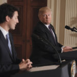 Canadian Prime Minister Justin Trudeau and U.S. President Donald Trump speaking at a joint news conference earlier in February 2017.
