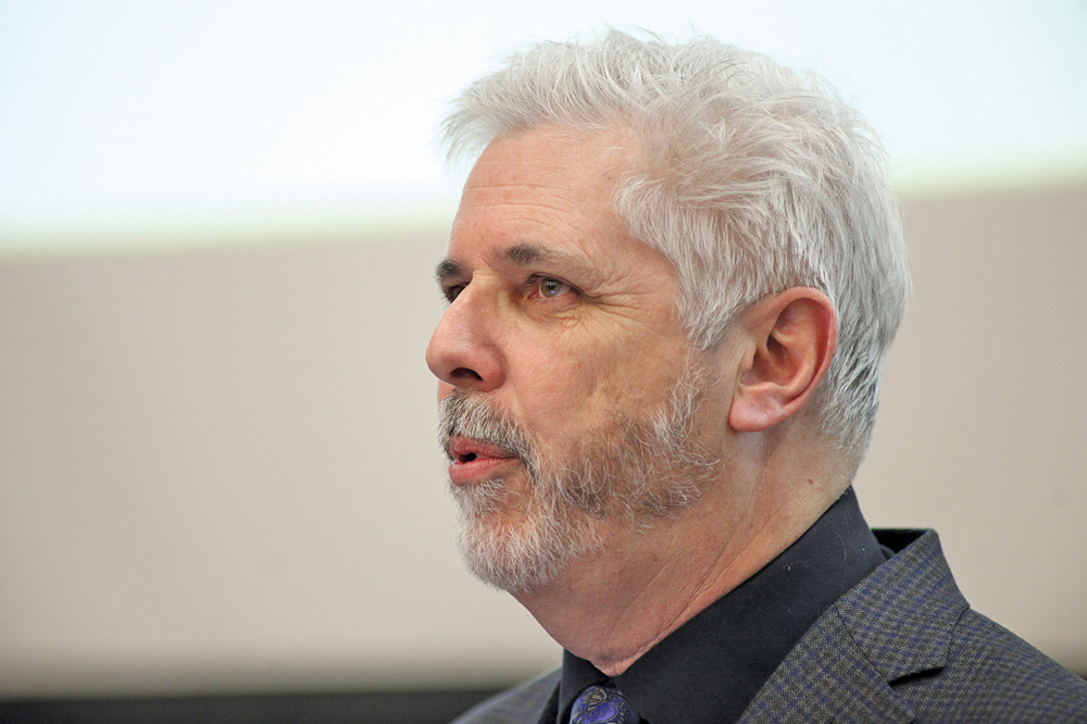 Owen Roberts speaks at the University of Manitoba.